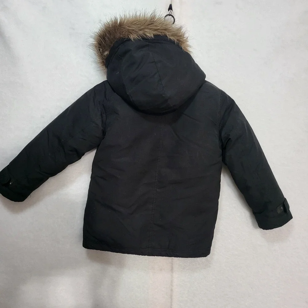 Old Navy Kids Black Water Resistant‎ Hooded Parka Jacket XS 5 Fur Trim